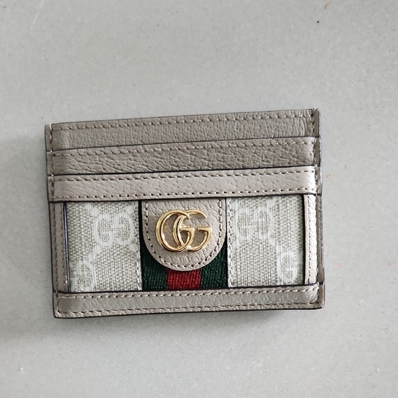 Gucci Gray Card Holder with Gold Logo - Picture 1 of 5